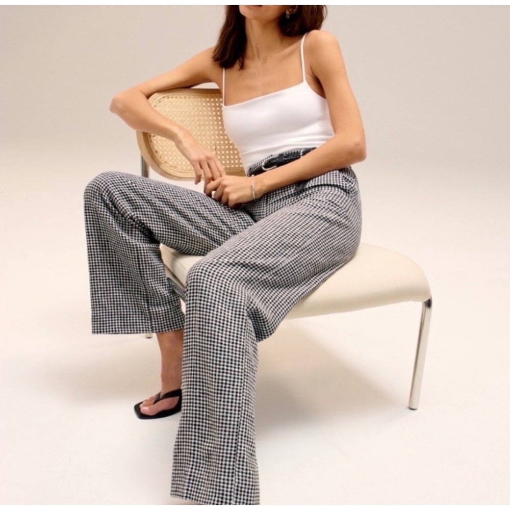 Abercrombie & Fitch Gingham Wide Leg Trousers Black White Size 10R 30 High Rise
